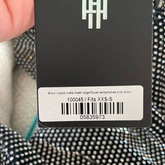 NWT HEIRESS BEVERLY HILLS Black crystal metal mesh flower embellished midi dress - Picture 3 of 4